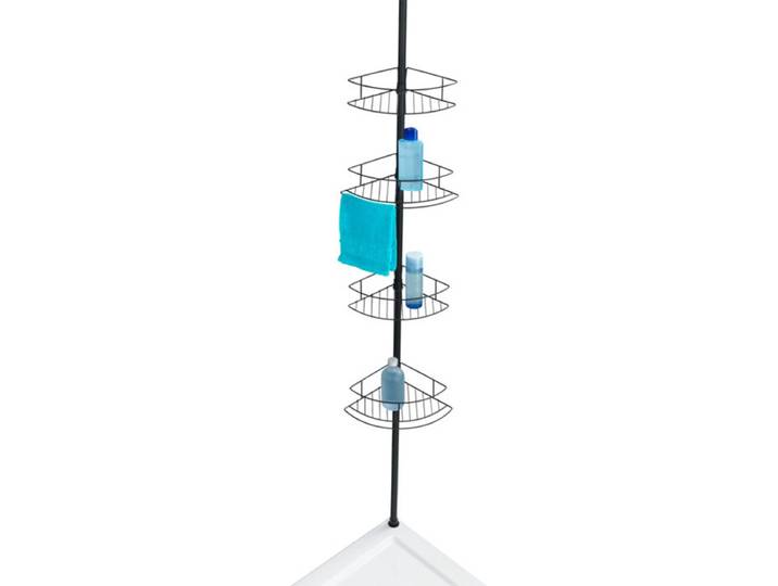 WENKO Telescopisch Doucherek Dolcedo 4-laags RVS zwart - Uitschuifbaar van 65 tot 275cm - Douchemand - Bevestigen zonder boren