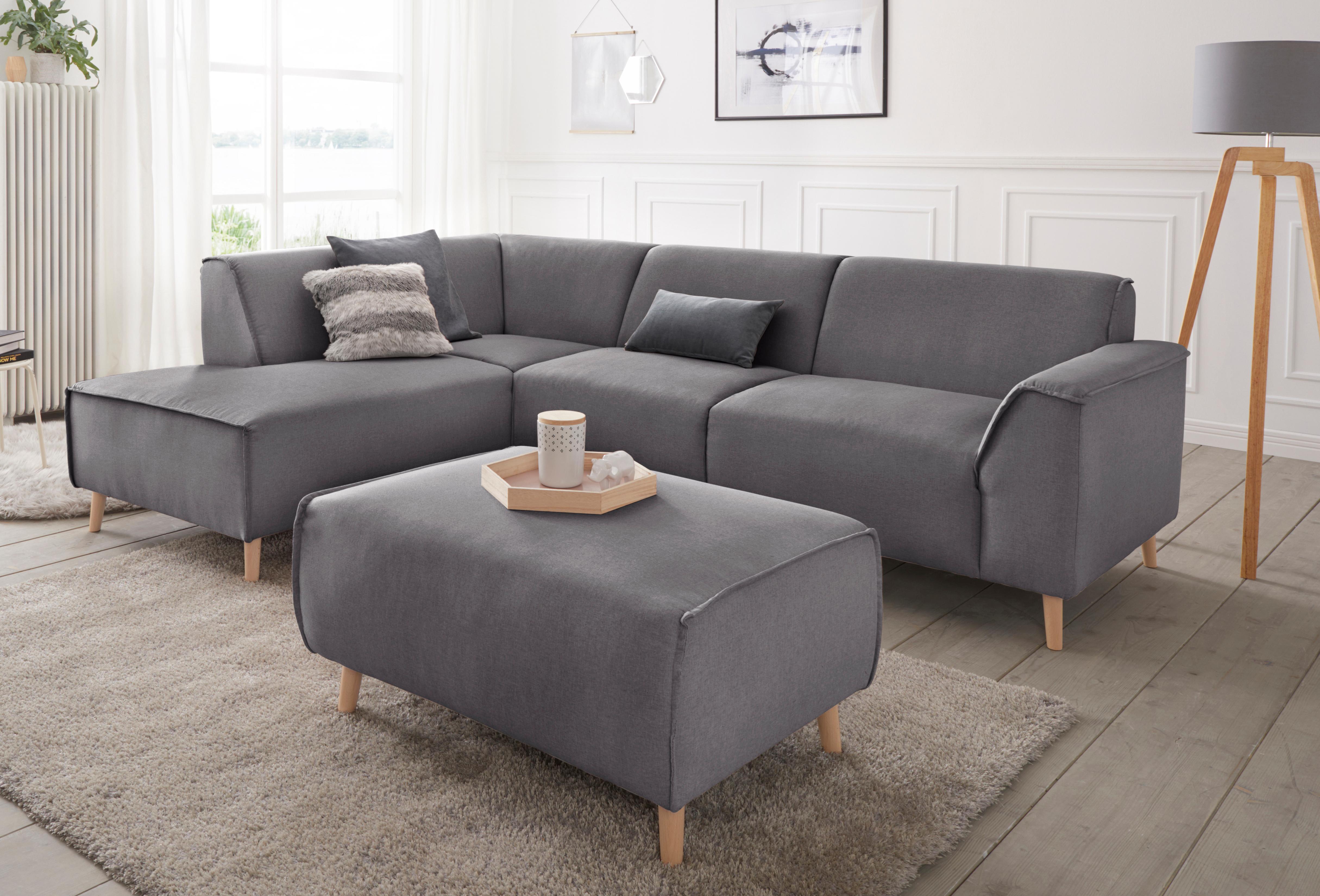 Ecksofa HOME AFFAIRE "Janek Scandic Design, elegant und zeitlos, L-Form", schwarz (pepper), B:263cm H:81cm T:191cm, Struktur fein ( 100% Polyester);Struktur weich (92% Polyester, 8% Nylon);Struktur fein ( 100% Polyester), Sofas, Ecksofa, mit Federkern und