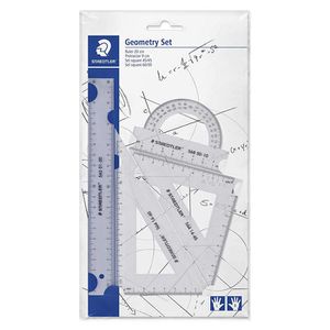 Staedtler Geometrie-Set 569 PB4-0, 4-teilig, Lineal, 2 Zeichendreiecke, Winkelmesser