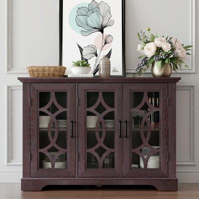 Kodotan sofa Spacious size sideboard 3 clear tempered glass doors buffet with adjustable shelf, storage cabinet for dinning room