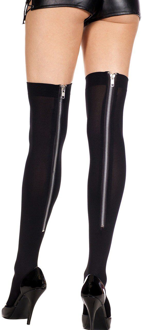 Music Legs Bas autofixants noirs avec zip façon cuissarde