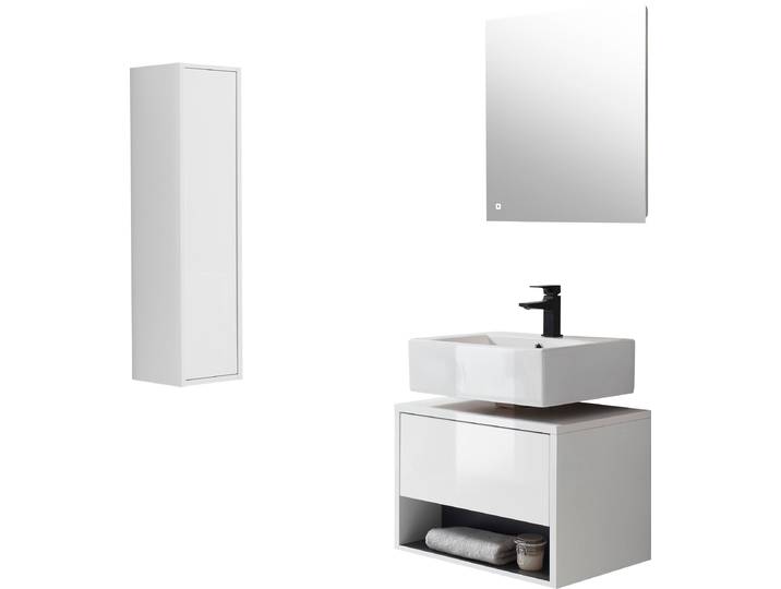 Badmöbel-Set HOME AFFAIRE Studio Line, Bad im modernen Design, 3-teiliges Badezimmer , weiss (weiß, weiß, applikation anthrazit), Kastenmöbel-Sets, Badmöbel-Set, Schrank, Unterschrank und Spiegel, in zwei Farben verfügbar, Stauraum