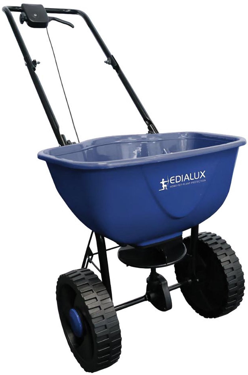 Edialux Meststofstrooier 15 L, handmatige strooier voor gazon, tuin en oprit met instelbare dosering voor meststoffen, zaden en strooizout