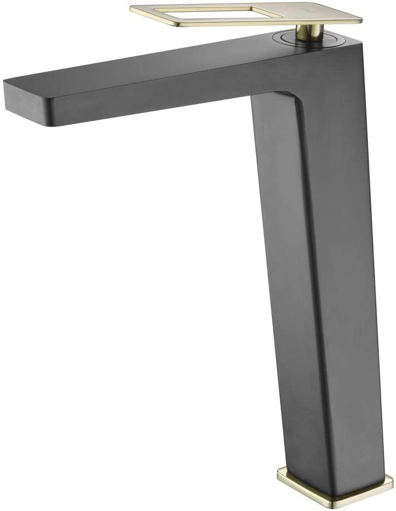 Dripio Wasbakmengkraan met hoge uitloop, mat zwart/goud, Hoogte: 28,9 cm