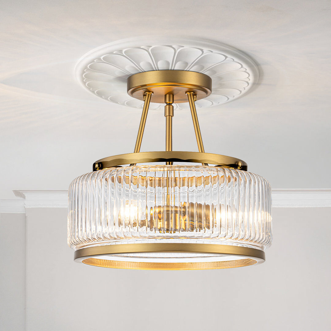 Mercer41 Glass Drum Semi Flush Mount Light Gold 14cm H X 30cm W X 30cm D