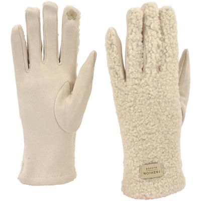 Fleecehandschuhe STYLEBREAKER "Touchscreen Handschuhe mit Teddyplüsch", Damen, weiß (creme, weiß), Obermaterial: 10% Elasthan EL. 90% Polyester PES., Modisch, Handschuhe