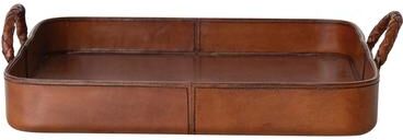 Storied Home Decorative Wood and Leather Tray with Braided Handles