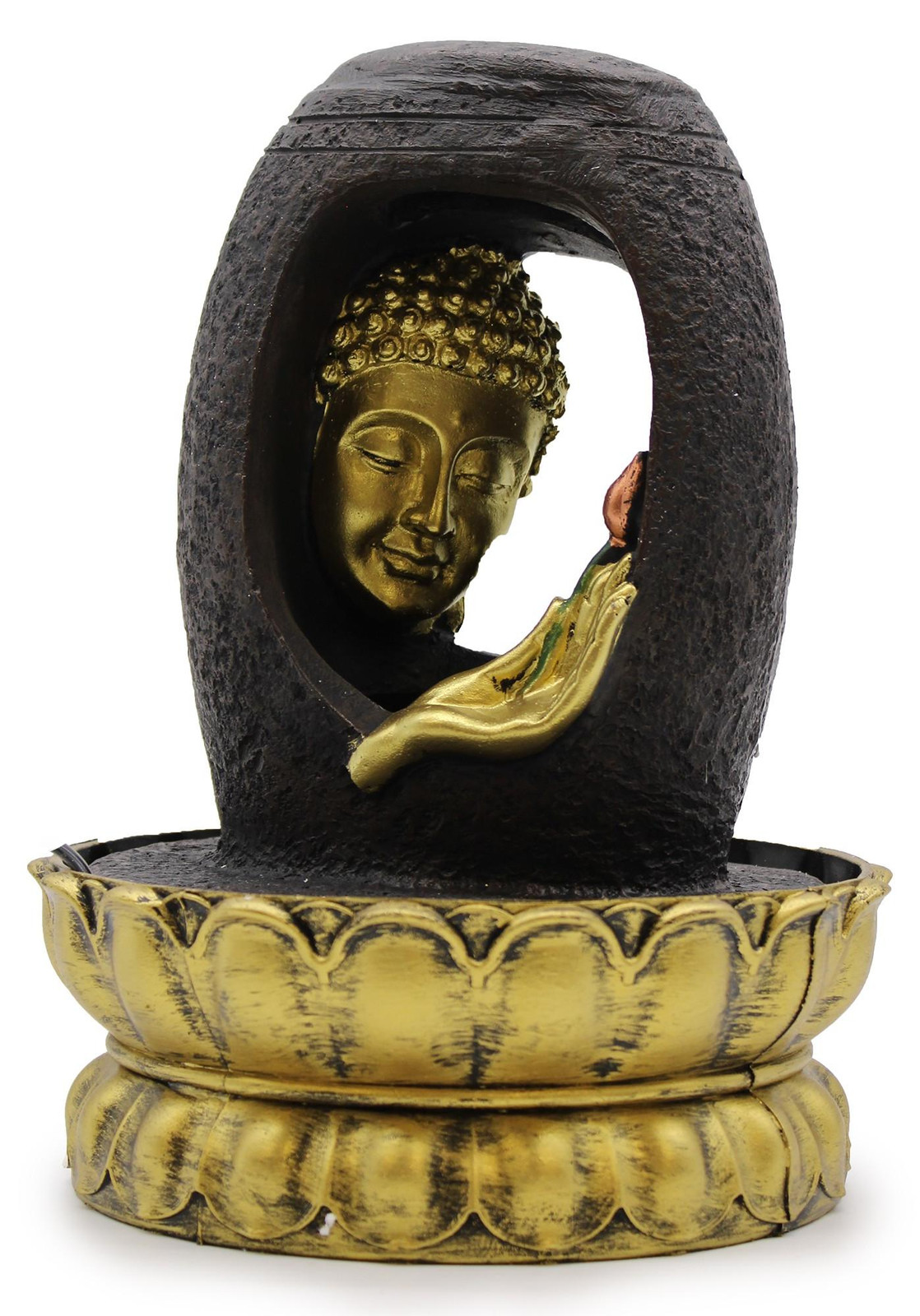 Ancient Wisdom Tafelwaterfontein Gouden Boeddha met Vitarka Mudra - Hoogte: 30 cm