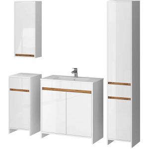 Vicco Badmöbel-Set Lemgo, weiß Hochglanz, 4-teilig, mit Waschtisch & 3 Badschränken