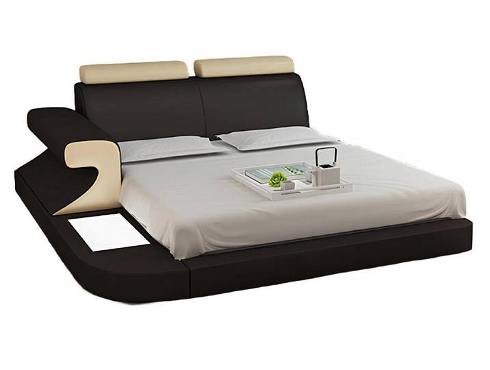 Xlmoebel, Wasserbett Luxus Doppelbett mit LED-Beleuchtung und USB-Anschlüssen, Leder, (Wasserbett LB8809), Hergestellt in Europa