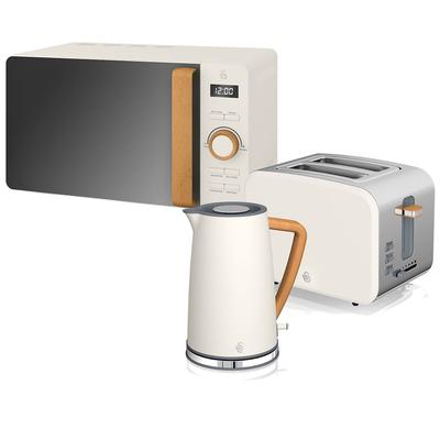 SWAN STRP1060WHTNEU Set Frühstück Wasserkocher Breitschlitz-Toaster Mikrowelle 20L Nordic grün, Weiß, 2200W