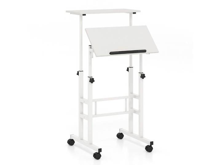 Bureau assis-debout mobile 60 x 30 x 72-124 cm réglable et inclinable design moderne en