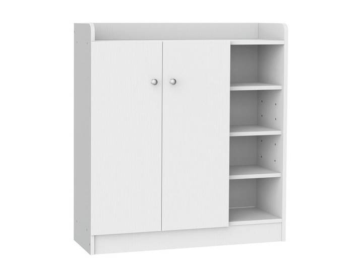 Homcom Schuhschrank mit 4 Fächer Schuhregal Kommode Allzweckschrank Spanplatte Weiß, Holzwerkstoff, 30x90x83 cm, Garderobe, Schuhaufbewahrung, Schuhschränke