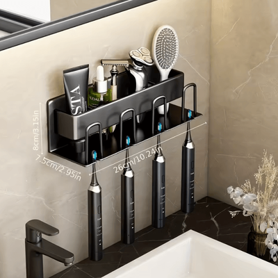 Uplift Curations Aluminum Wall Mounted Toothbrush Holder 2 3 4 Cup Organizer For Bathroom black 4