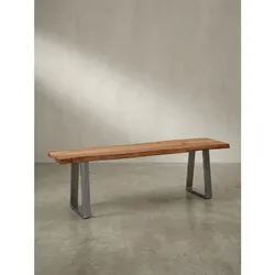 Esszimmerbank Massivholz Metall Baumkante Chromgestell, Akazie 120x40x46 cm