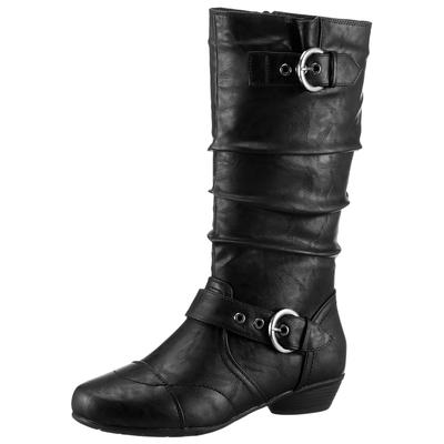 Stiefel ANISTON SHOES, Damen, Gr. 36 (3,5), Textil, Varioschaft, schwarz, Lederimitat, unifarben, Schuhe Stiefel, Used-Look, mit gerafftem Schaft, Topseller