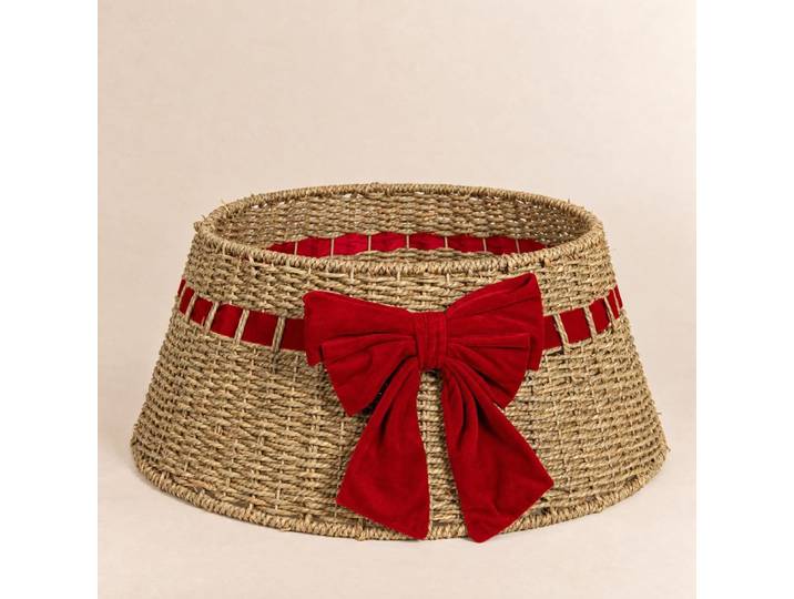Christbaumschmuck aus Stroh mit roter Schleife, Ø 65 cm