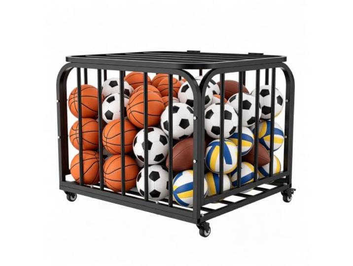 Rollender Sportball-Aufbewahrungswagen, großer Metallkorb für Basketbälle Basketball-Aufbewahrungsbehälter, Sportgerät-Organizer, Halter mit Rädern, Fitnessstudio, Nische, Fußball, Spielplatz, PE