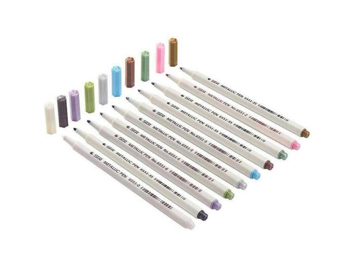 Marker-Set 10 Metallic Farben 1mm Spitze, Mehrfarbig, Papier, 5x2x17 cm, Dekoration, Malbedarf & Bastelbedarf