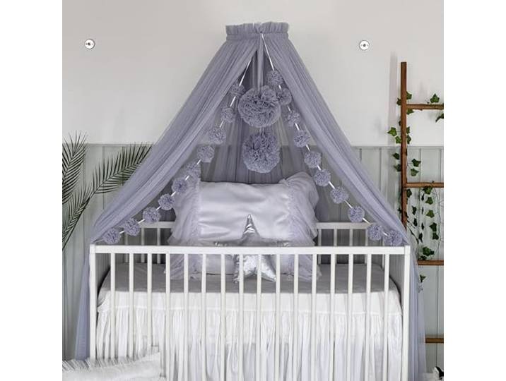 Baby Fancyroom Betthimmel für Babybett, Prinzessin Babywiege, Moskitonetz, Beistellbett Himmel, Babyzimmer Deko, Baldachin Kinderzimmer aus Premium Tüll (Hellgrau)