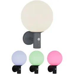 Wandlampe mit Bewegungsmelder Außenleuchte Anthrazit Kugellampe Sensor LED Hauswandleuchte, Glas Edelstahl, App Steuerung CCT, Smart RGB LED 8,5W 806Lm, DxH 25x37 cm