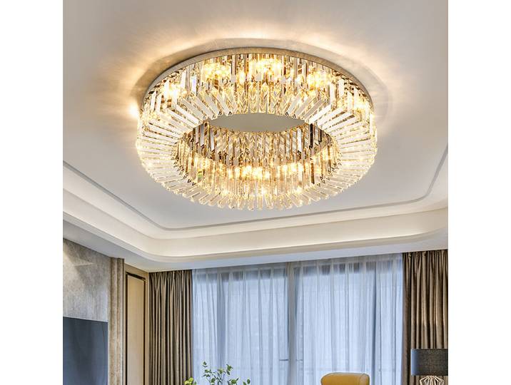 Moderne luxe cristal LED plafonnier salon Restaurant chambre or Chrome circulaire lustre décor luminaire