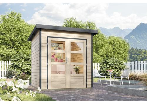 Gartenhaus Karibu Metalwoody 1 A Blech anthrazit inkl. Unterkonstruktion 229 x 228 cm natur