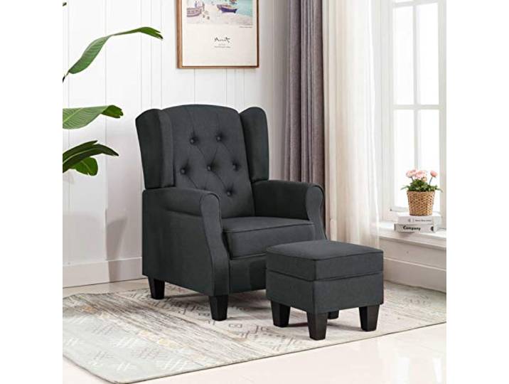 Susany Ohrensessel Wohnzimmersessel Clubsessel Relaxsessel Relaxsessel TV Sessel mit Hocker, Dunkelgrau
