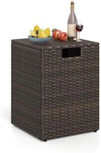 Costway Rattan Propane Tank Cover Patio Hideaway Tank Side Table-Brown