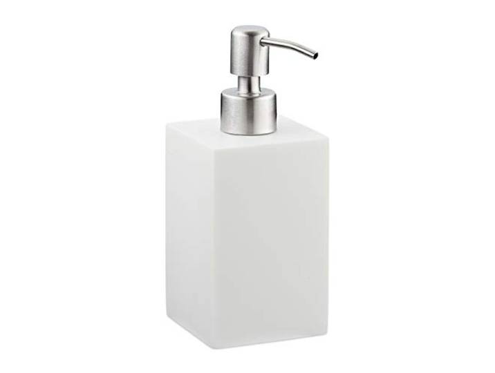 Relaxdays Porte-Savon Liquide\, 300 ML\, Rechargeable\, Salle de Bain\, Distributeur shampoing\, Pompe en INOX\, carré\, Blanc