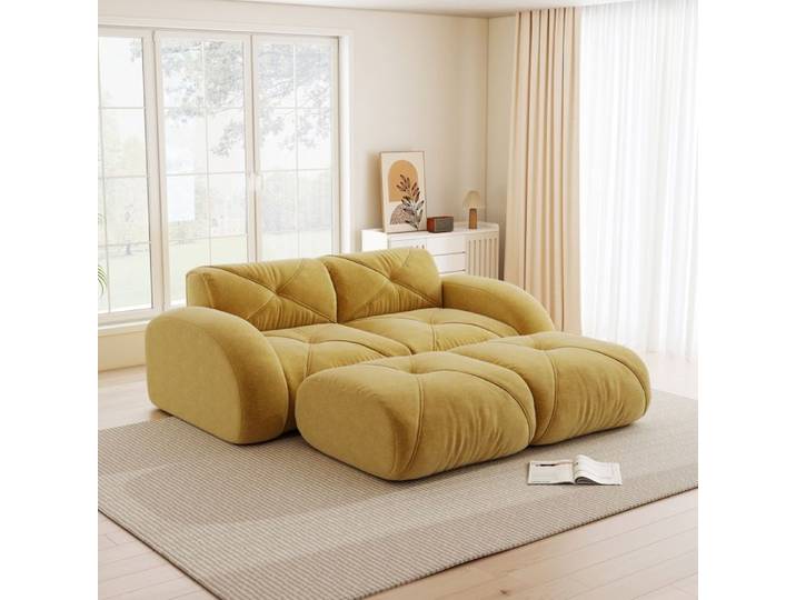 Ce canapé modulable 2 places est livré avec deux poufs. Sans structure-L547
