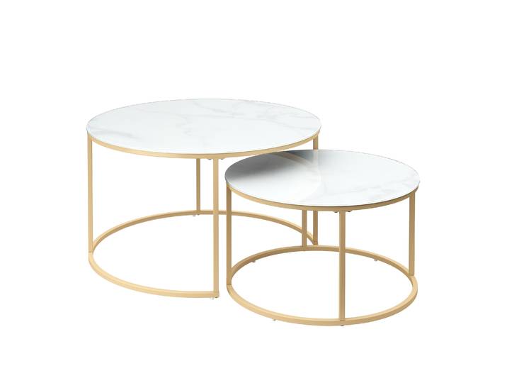 Beistelltisch Glas AMAYA rund 2-teilig weiss/gold