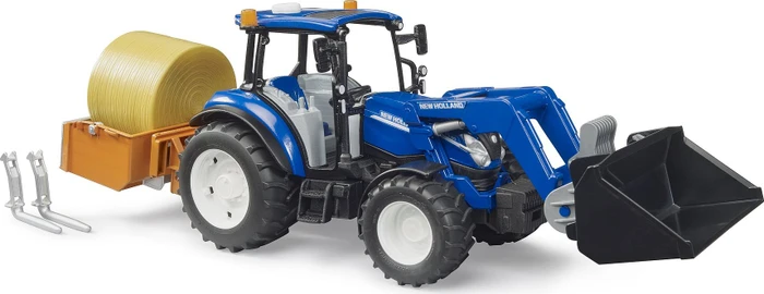 Bruder New Holland T5.120 with FL loading box forks+1ro