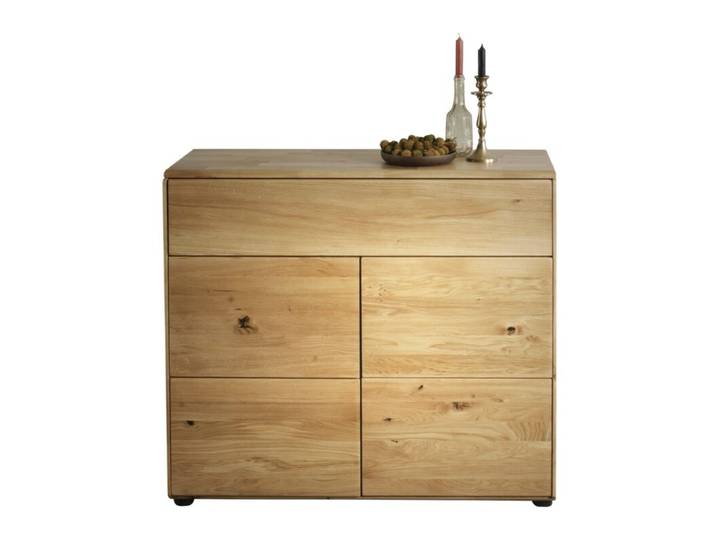 Liadomo Genf Kommode II aus Wildeiche oder Kernbuche mit 2 Türen und 1 Schubkasten - Wildeiche massiv geölt Sideboard, Massivholz, Unikat, individuelle Maserung, flexibel einsetzbar, praktischer Stauraum, geradlinige Form, grifflos, Tip-On-Funktion Push-to-open Natur, Rustikal
