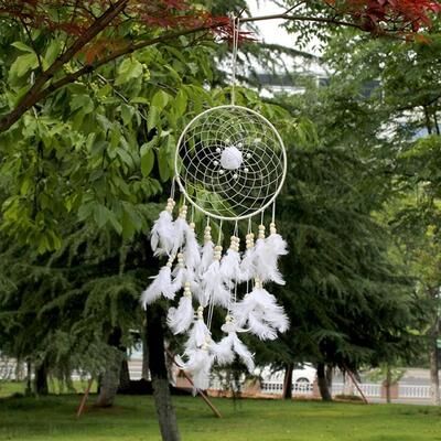 Snug & Styled Handwoven Dream Catcher Car Hanging Ornament For Home Wall Decor Gift white