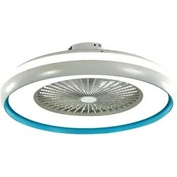 Decken Ventilator mit Fernbedienung Wohnzimmer Lüfter Kühler weiß, blau, CCT-Schaltung, 3 Geschwindigkeiten Timer, 132 cm