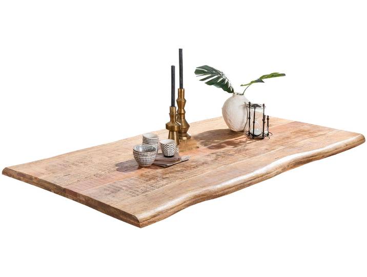Tischplatte SIT Sirmione aus massivem Mangoholz mit natürlicher Baumkante , beige (natur), B:200cm H:5,6cm T:100cm, Massivholz, Tischplatten, Tischplatte, 56 mm starke Tischplatte mit Baumkante wie gewachsen