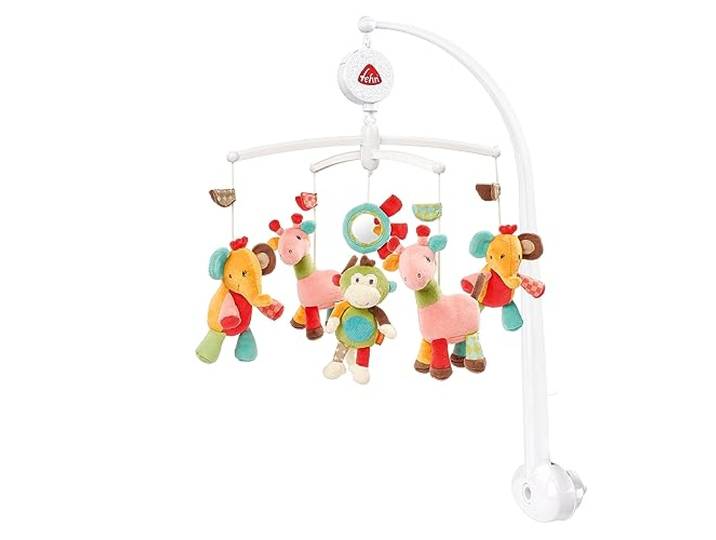 Fehn Musik-Mobile Safari – Aufzieh-Mobile mit Spieluhr-Melodie Melodie Brahms Wiegenlied & Figuren zur Beschäftigung und Beruhigung – mit Bett-Befestigung für Babys von 0-5 Monaten