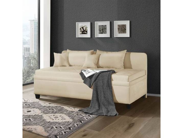 Sofaliege Kamina Microvelours mit Bettkasten Kunstfaser H:80cm/B:205cm/T:109cm Sand Relaxfunktion klassischer Stil