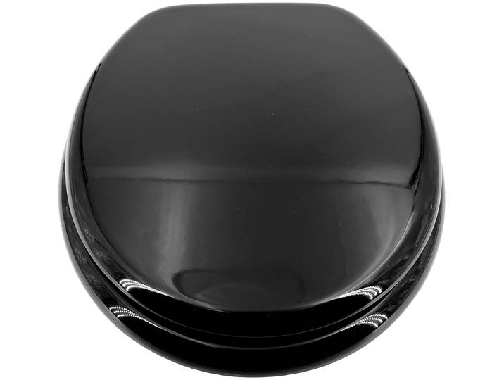 WC-Sitz ADOB, schwarz, B:37,5cm L:44,5cm, MDF - Mitteldichte Holzfaserplatte, WC-Sitze, WC-Sitz, äusserst stabil, Messing verchromte Scharniere