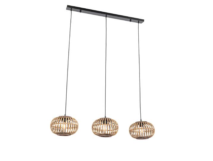 Suspension orientale en bambou 3 lumières rectangulaire - Amira