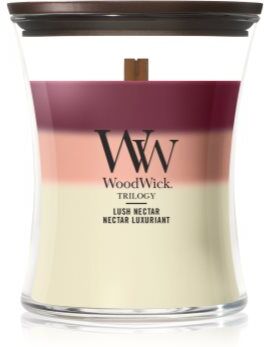 Woodwick Trilogy Lush Nectar vela perfumada com pavio de madeira 275 g. Trilogy Lush Nectar