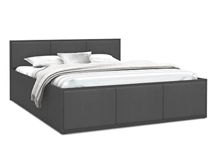 FurnitureByJDM Bett 120x200 mit Stauraum & Gepolsterte Einsätze Doppelbett mit Bettkasten und aufklappbarem Lattenrost – Stauraumbett mit Liftfunktion PANAMA (Grau/Graphit Einsätze)