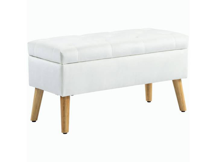 Homcom Sitzbank mit Stauraum, Polsterbank mit Deckel, Bettbank mit Samtoptik Weiß, Kunststoff, 35x40x80 cm, Esszimmer, Bank, Sitzbänke