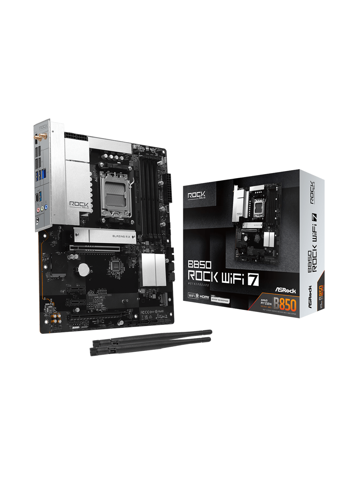 ASRock B850 Rock WiFi 7 Mainboard - AMD B850 - AMD AM5 - DDR5 RAM - ATX
