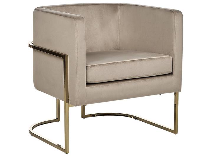 Beliani Sessel aus Samt taupe Sirkka, Beige, Goldfarben, 72x71x70 cm, Wohnzimmer, Sessel, Polstersessel