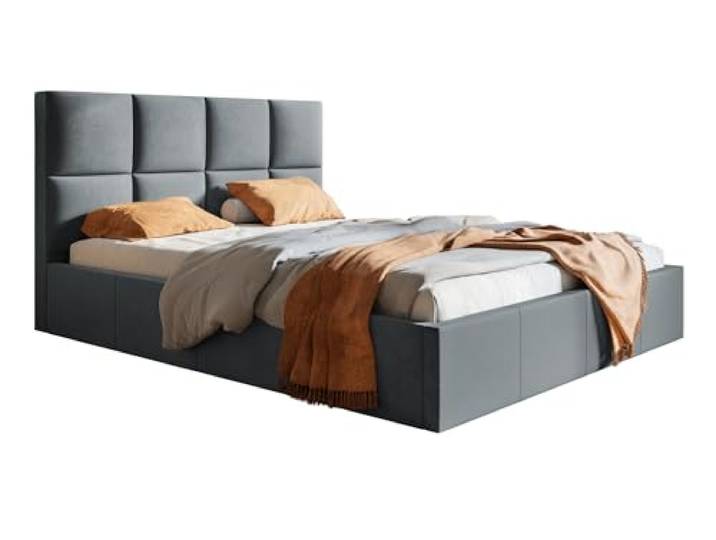 Emporius Polsterbett 160x200 Fado, Schlafzimmerbett - Doppelbett mit Bettkasten, Lattenrost - Samtstoff (Dunkelgrau - Jasmine 90)