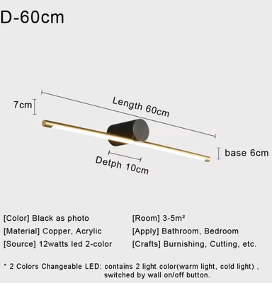 Inspire Curations Nordic Copper LED Mirror Wall Light Modern Bedside Sconce d 60cm