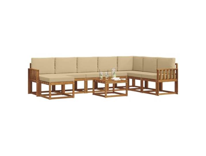 KTHLBRH Sofa-Set für den Außenbereich, 9-teilig, Massivholz, Natur, Beige Modulares Lattenrost-Design mit integrierten Armlehnen, für Garten und Terrasse