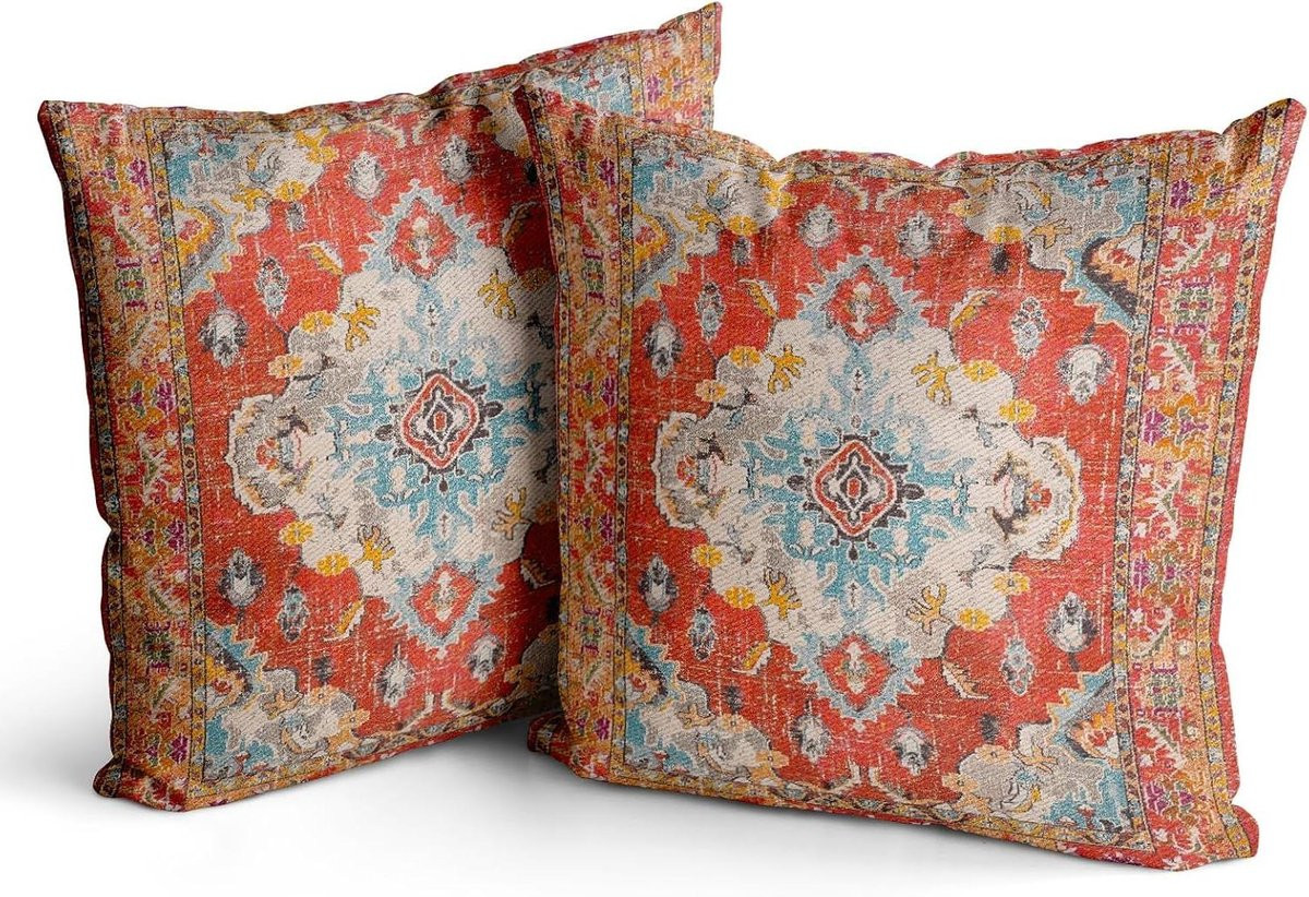 Set van boho kussenhoezen in superzachte fluweelstof, Oranje, 65 x 65 cm